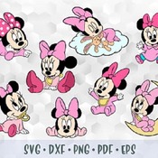 14 SVG PNG Minnie Mouse Baby Babies Pink Bow Layered Cut file Cricut Silhouette Iron on Transfer Sublimation Child Kid Minnie Template Stenc