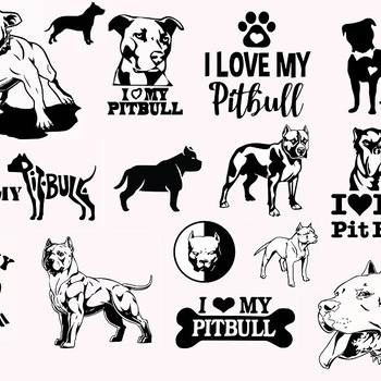 140 Pitbull dog svg i love my angry black and white image clip art drawing