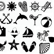 147 Summer Beach sun svg ice cream dolphin glasses palm anchor crab art black and white image