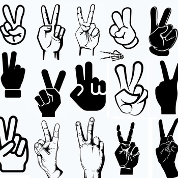 151 Victory Hand Sign svg black and white image clip art drawing bundle