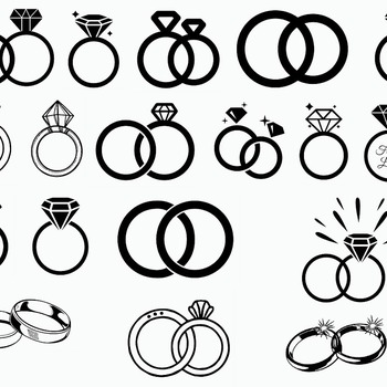 152 Wedding ring sets svg women finger tattoos drawing clip art black and white image