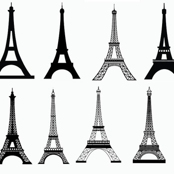 159 Eiffel Tower paris svg drawing layered vector black and white image clip art bundle