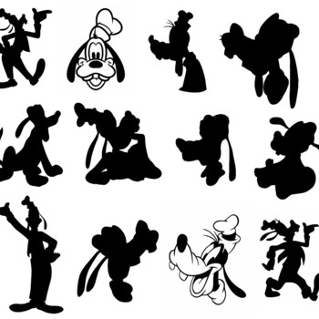 162 Goofy head silhouette svg bundle clip art black and white image