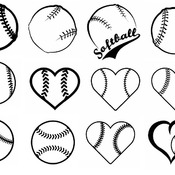 163 Heart Softball sacred svg baseball drawing black and white image clip art