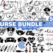 17 Bundle Nurse Svg Stethoscope Clipart Vector Cut File for Cricut Silhouette lnstant Download Png Dxf