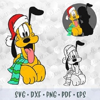 17 SVG PNG Christmas Pluto Minnie Mickey Mouse Friends Santa Hat Vector Layered&Outline Cut File Silhouette Cricut Iron on Transfer Disney s