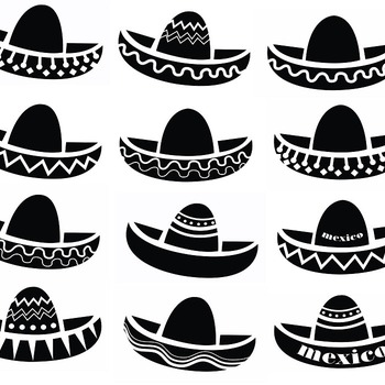 170 Mexico Sombrero hat svg black and white image bundle clip art drawing