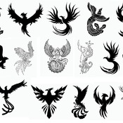 174 Phoenix bird tattoo svg symbol drawing black and white image bundle clip art