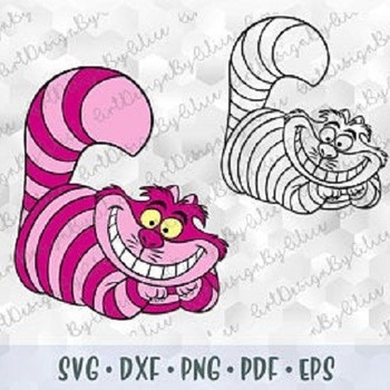 18 SVG PNG Cheshire Cat Alice in Wonderland Layered Cut file Outline Stroke Coloring Cricut Silhouette Iron on Sublimation Transfer Stencil