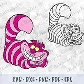 18 SVG PNG Cheshire Cat Alice in Wonderland Layered Cut file Outline Stroke Coloring Cricut Silhouette Iron on Sublimation Transfer Stencil