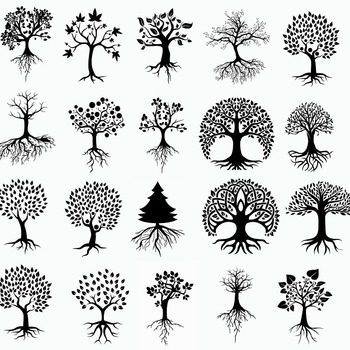 182 Tree With Roots drawing svg tattoo clip art silhouette black and white image