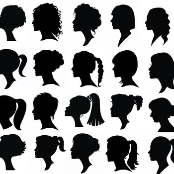 185 Women Head drawing svg black and white image silhouette clip art bundle