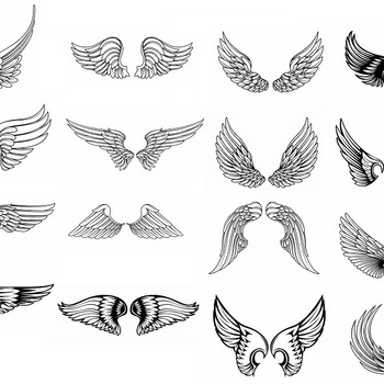 189 Angel wing tattoo svg drawing black and white image bundle clip art