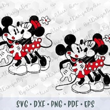 19 SVG PNG Kissing Love Hug Retro Mickey Minnie Mouse Kiss Vintage Layered Cut files Cricut Outline Silhouette Iron on Sublimation Transfer