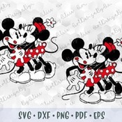 19 SVG PNG Kissing Love Hug Retro Mickey Minnie Mouse Kiss Vintage Layered Cut files Cricut Outline Silhouette Iron on Sublimation Transfer