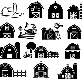 191 Barn farm animals svg image black and white clip art bundle