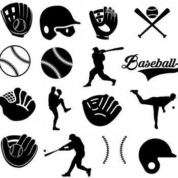 192 Baseball related svg images file designs clip art bundle black and white