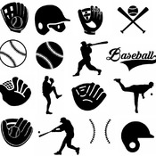 192 Baseball related svg images file designs clip art bundle black and white