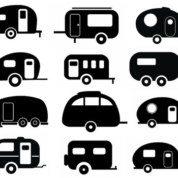 194 Camper van happy svg black and white images clip art bundle drawing