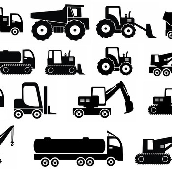 199 Construction Car tractor svg excavator loader dump truck clip art drawing black and white image