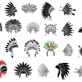 202 Indian Headdress tattoo svg native american black and white image drawing clip art