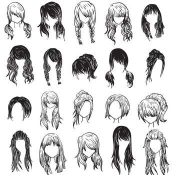 206 Hairstyle haircut svg for girls women long hair black and white clip art image drawing