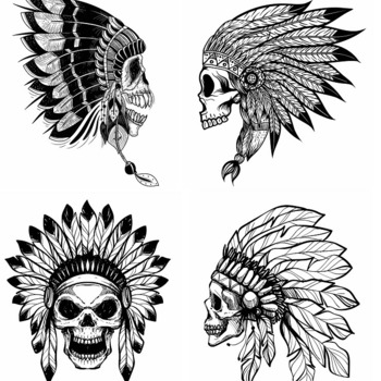 207 Indian Skull tattoo svg flathead headdress drawing black and white clip art image