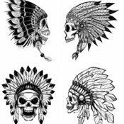 207 Indian Skull tattoo svg flathead headdress drawing black and white clip art image