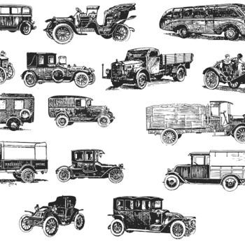 217 Vintage car drawing svg black and white image clip art silhouette bundle