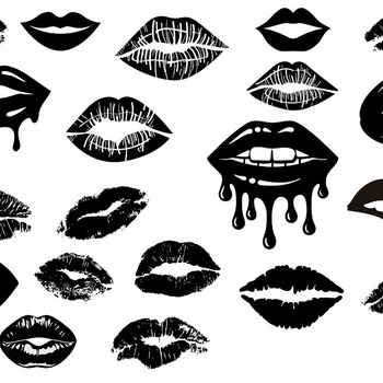 22 Lips black and white svg images kiss dripping kiss football clip art bundle