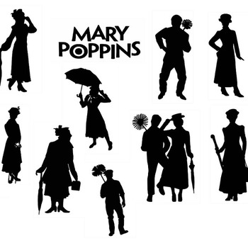 24 Mary Poppins svg silhouette hat clip art black and white bundle cut file