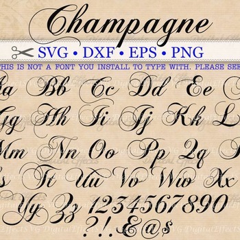 26 Champagne Script SVG, Fancy Script Monogram Font Svg, Dxf, Eps, Png; Cursive Svg, Elegant Script, Wedding Font, Silhouette Files, Cricut