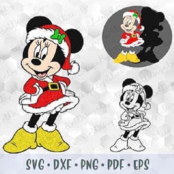 26 SVG PNG Christmas Minnie Mouse Santa Сostume Dress Vector Layered Cut File Silhouette Cricut Iron on Transfer Disney Birthday Girl Design