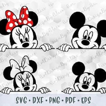 30 SVG PNG Peeking Mickey Minnie Mouse Head Ears Polka Dots Bow Cuttable file for Cricut Silhouette Iron on Transfer Print Sublimation Desig