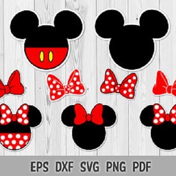 32 SVG PNG DXF Mickey Minnie Mouse Head Ears Red Polka Dots Bow Layered Cut file Cricut Silhouette Iron on Transfer Print Sublimation Design