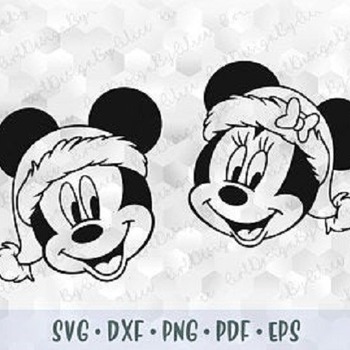 33 SVG PNG Christmas Minnie and Mickey Mouse Head Face Santa Red Hat Outline Cut Files for Silhouette Cricut Iron on Transfer Disney Design