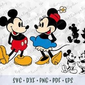 38 SVG PNG DXF Mickey Minnie Mouse Vintage Retro Old Style Layered Cut file Cricut Silhouette Iron on Sublimation Transfer Outline Silhouett