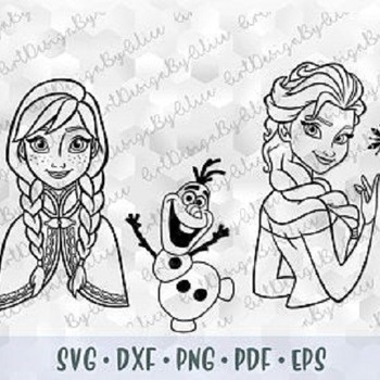 40 SVG PNG Sisters Anna Elsa Olaf Frozen Disney Princess Outline Cut files Cricut Design Silhouette Stencil Template for Vinyl Transfer Iron