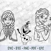 40 SVG PNG Sisters Anna Elsa Olaf Frozen Disney Princess Outline Cut files Cricut Design Silhouette Stencil Template for Vinyl Transfer Iron