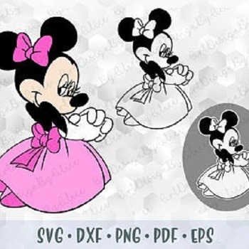 44 SVG PNG Minnie Mouse Princess Pink Dress Bow Hands Ears Head Layered Cut Files Outline Silhouette Cricut Iron on Transfer Birthday Girl