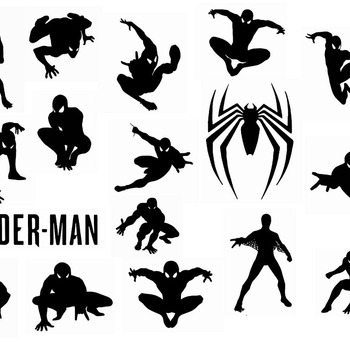 48 Spider Man svg layered silhouette black and white bundle clip art images