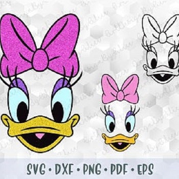 50 SVG Daisy Duck Head Face Eyers Beak Bow Mickey Minnie Friends Layered Cut file Outline Silhouette Cricut Iron on Transfer Template Stenci