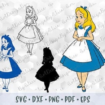 52 SVG PNG Alice in Wonderland Layered Cut files Outline Stroke Coloring Cricut Design Black Silhouette Iron on Sublimation Transfer Stencil