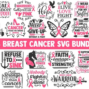 53 Breast cancer svg bundle, cancer awareness svg, cancer svg, cancer ribbon svg, cancer survivor svg, pink ribbon svg, faith svg, fight can