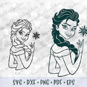 57 Elsa SVG PNG Frozen Disney Princess Layered Cut file Outline Stroke Coloring Cricut Silhouette Iron on Transfer Template Stencil for Viny