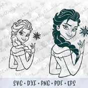 57 Elsa SVG PNG Frozen Disney Princess Layered Cut file Outline Stroke Coloring Cricut Silhouette Iron on Transfer Template Stencil for Viny