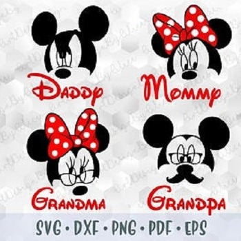 58 SVG PNG Mickey Minnie Mouse Daddy Mommy Grandma Grandpa Head Ears Polka Dots Cut Cricut Silhouette Iron on Transfer Birthday Family Disne