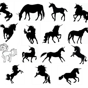 58 Unicorn silhouette svg image birthday simple afro puff clip art bundle