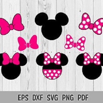 6 SVG PNG DXF Minnie Mouse Head Ears Pink Polka Dots Bow Disney Layered Cut file Cricut Silhouette Iron on Transfer Print Sublimation Design