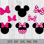 6 SVG PNG DXF Minnie Mouse Head Ears Pink Polka Dots Bow Disney Layered Cut file Cricut Silhouette Iron on Transfer Print Sublimation Design